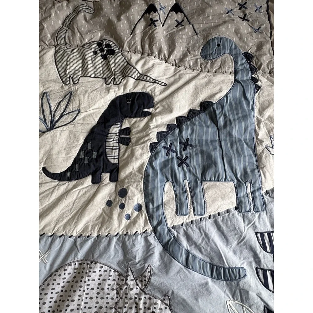 Lambs & Ivy Dinosaur Nursery Crib Comforter Baby Dino Blue & Gray Blanket